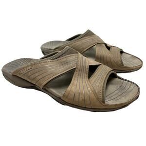 MERRELL BUNGEE Tan Genuine Leather Suede Slides Flip Flops Sandals Sporty sz 7